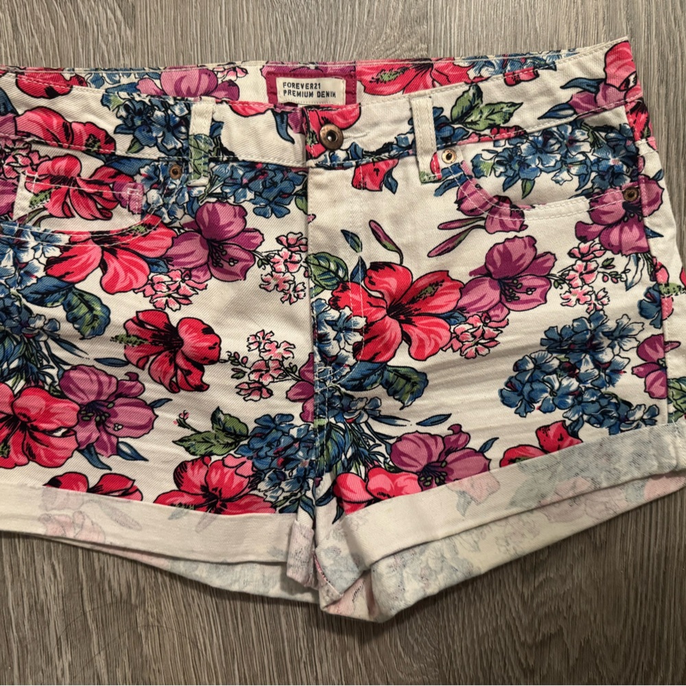 Forever 21 Pink and Red Floral Denim